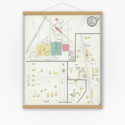Old map wall art mockup — magnetic wood frame on white wall — Sanborn Fire Insurance Map from Plainfield, Will County, Illinois (1898) - Complete Map Set
