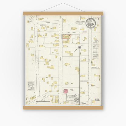 Old map wall art mockup — magnetic wood frame on white wall — Sanborn Fire Insurance Map from Harwich, Barnstable County, Massachusetts (1915) - Complete Map Set