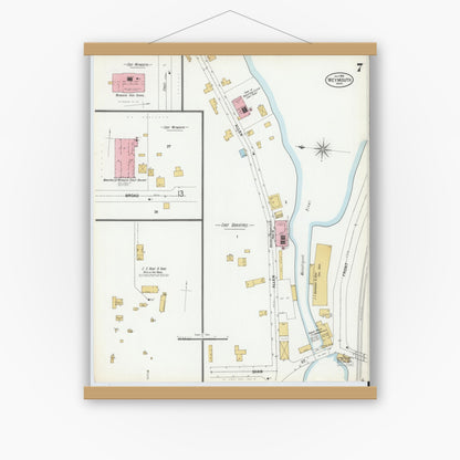 Old map wall art mockup — magnetic wood frame on white wall — Sanborn Fire Insurance Map from Weymouth, Norfolk County, Massachusetts (1899), Sheet #0007