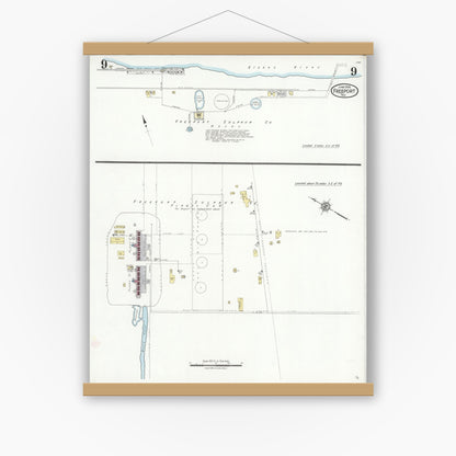 Old map wall art mockup — magnetic wood frame on white wall — Sanborn Fire Insurance Map from Freeport, Brazoria County, Texas (1926), Sheet #0009