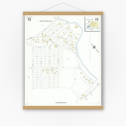 Old map wall art mockup — magnetic wood frame on white wall — Sanborn Fire Insurance Map from Scituate, Plymouth County, Massachusetts (1939), Sheet #0012