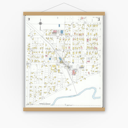 Old map wall art mockup — magnetic wood frame on white wall — Sanborn Fire Insurance Map from West Liberty, Logan County, Ohio (1948), Sheet #0003