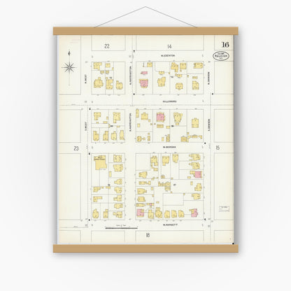 Old map wall art mockup — magnetic wood frame on white wall — Sanborn Fire Insurance Map from Raleigh, Wake County, North Carolina (1903), Sheet #0016