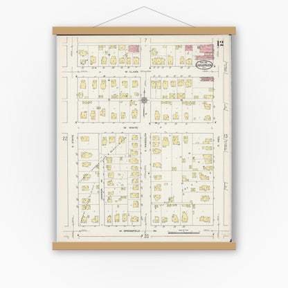 Old map wall art mockup — magnetic wood frame on white wall — Sanborn Fire Insurance Map from Champaign, Champaign County, Illinois (1915), Sheet #0012