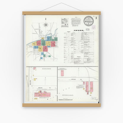 Old map wall art mockup — magnetic wood frame on white wall — Sanborn Fire Insurance Map from Wapakoneta, Auglaize County, Ohio (1904), Sheet #0001