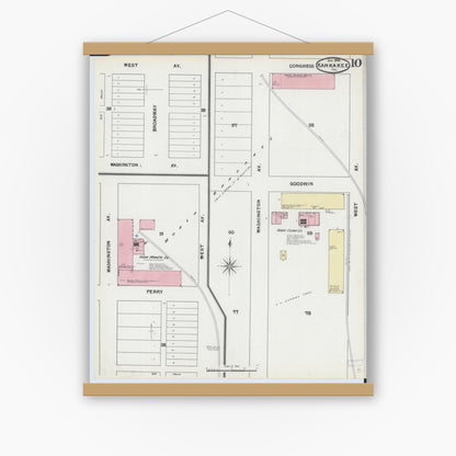 Old map wall art mockup — magnetic wood frame on white wall — Sanborn Fire Insurance Map from Kankakee, Kankakee County, Illinois (1892), Sheet #0010