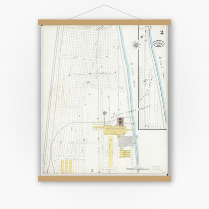 Old map wall art mockup — magnetic wood frame on white wall — Sanborn Fire Insurance Map from Cloquet, Carlton County, Minnesota (1905), Sheet #0002