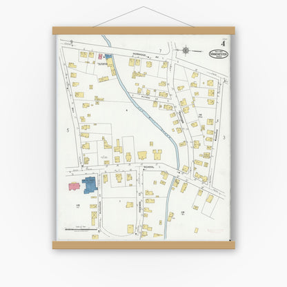 Old map wall art mockup — magnetic wood frame on white wall — Sanborn Fire Insurance Map from Manchester, Essex County, Massachusetts (1921), Sheet #0004