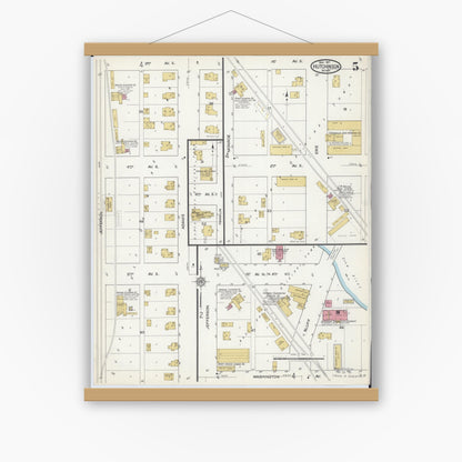 Old map wall art mockup — magnetic wood frame on white wall — Sanborn Fire Insurance Map from Hutchinson, Mcleod County, Minnesota (1917), Sheet #0005