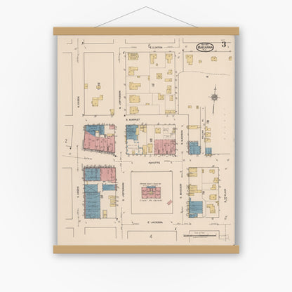 Old map wall art mockup — magnetic wood frame on white wall — Sanborn Fire Insurance Map from Marianna, Jackson County, Florida (1922), Sheet #0003