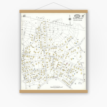 Old map wall art mockup — magnetic wood frame on white wall — Sanborn Fire Insurance Map from Melrose, Middlesex County, Massachusetts (1923), Sheet #0017