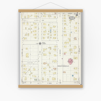 Old map wall art mockup — magnetic wood frame on white wall — Sanborn Fire Insurance Map from Owatonna, Steele County, Minnesota (1915), Sheet #0014