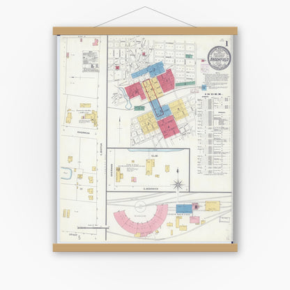 Old map wall art mockup — magnetic wood frame on white wall — Sanborn Fire Insurance Map from Brookfield, Linn County, Missouri (1905) - Complete Map Set