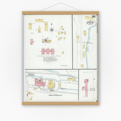 Old map wall art mockup — magnetic wood frame on white wall — Sanborn Fire Insurance Map from Appleton, Outagamie County, Wisconsin (1901), Sheet #0038