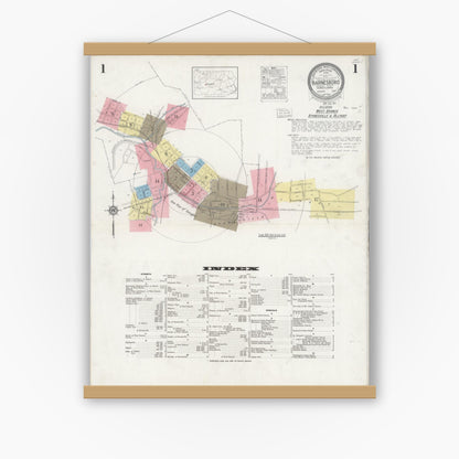 Old map wall art mockup — magnetic wood frame on white wall — Sanborn Fire Insurance Map from Barnesboro, Cambria County, Pennsylvania (1930) - Complete Map Set
