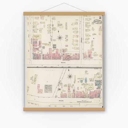 Old map wall art mockup — magnetic wood frame on white wall — Sanborn Fire Insurance Map from Batavia, Genesee County, New York (1884), Sheet #0005