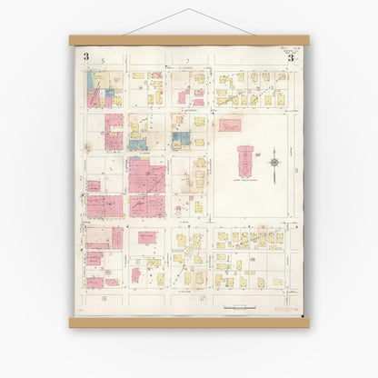 Old map wall art mockup — magnetic wood frame on white wall — Sanborn Fire Insurance Map from Marion, Williamson County, Illinois (1946), Sheet #0003
