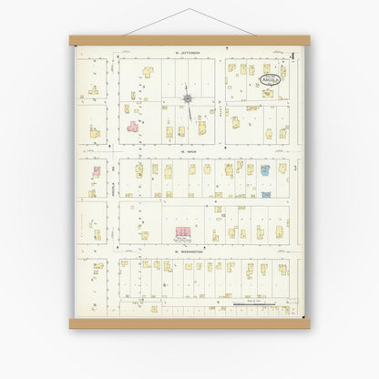 Old map wall art mockup — magnetic wood frame on white wall — Sanborn Fire Insurance Map from Arcola, Douglas County, Illinois (1914), Sheet #0004