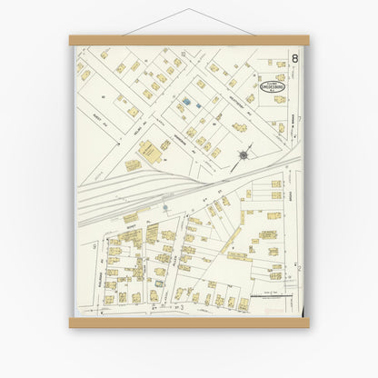 Old map wall art mockup — magnetic wood frame on white wall — Sanborn Fire Insurance Map from Swedesboro, Gloucester County, New Jersey (1920), Sheet #0008