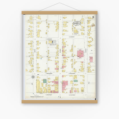 Old map wall art mockup — magnetic wood frame on white wall — Sanborn Fire Insurance Map from Barnesville, Belmont County, Ohio (1899), Sheet #0003
