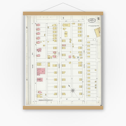 Old map wall art mockup — magnetic wood frame on white wall — Sanborn Fire Insurance Map from Ford City, Armstrong County, Pennsylvania (1899), Sheet #0002