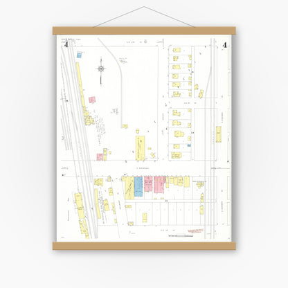 Old map wall art mockup — magnetic wood frame on white wall — Sanborn Fire Insurance Map from Eagle Grove, Wright County, Iowa (1933), Sheet #0004