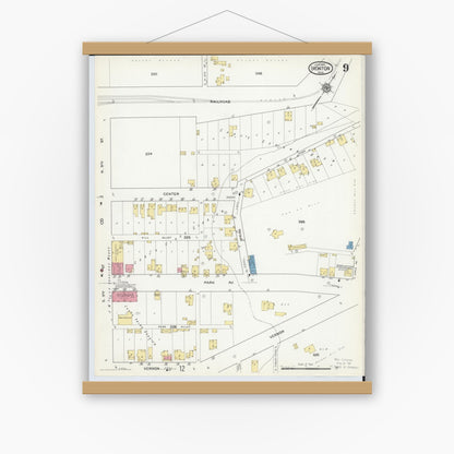 Old map wall art mockup — magnetic wood frame on white wall — Sanborn Fire Insurance Map from Ironton, Lawrence County, Ohio (1916), Sheet #0009
