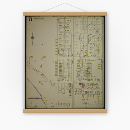 Old map wall art mockup — magnetic wood frame on white wall — Sanborn Fire Insurance Map from Kenosha, Kenosha County, Wisconsin. (1918), Sheet 63