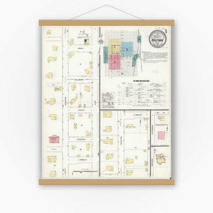 Old map wall art mockup — magnetic wood frame on white wall — Sanborn Fire Insurance Map from Kaufman, Kaufman County, Texas (1912) - Complete Map Set