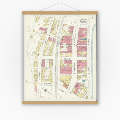 Old map wall art mockup — magnetic wood frame on white wall — Sanborn Fire Insurance Map from Shamokin, Northumberland County, Pennsylvania (1913), Sheet #0003