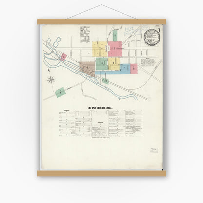 Old map wall art mockup — magnetic wood frame on white wall — Sanborn Fire Insurance Map from Bath, Steuben County, New York (1898) - Complete Map Set