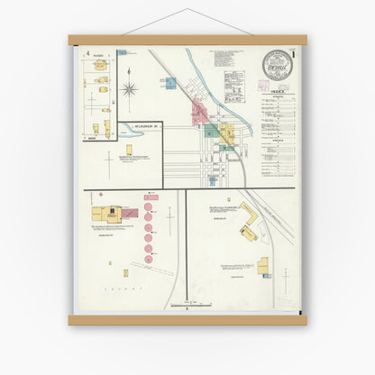 Old map wall art mockup — magnetic wood frame on white wall — Sanborn Fire Insurance Map from Byesville, Guernsey County, Ohio (1905) - Complete Map Set