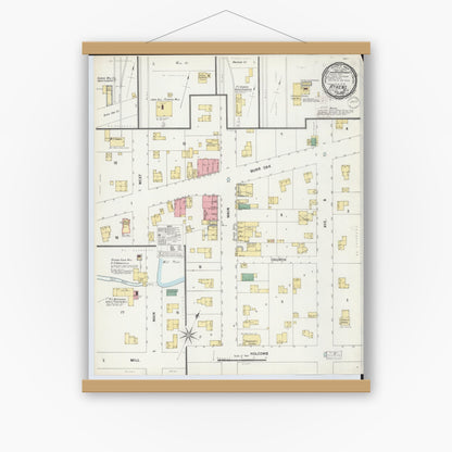 Old map wall art mockup — magnetic wood frame on white wall — Sanborn Fire Insurance Map from Athens, Calhoun County, Michigan (1899), Sheet #0001