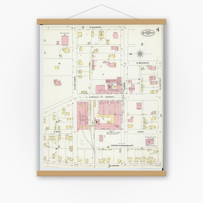 Old map wall art mockup — magnetic wood frame on white wall — Sanborn Fire Insurance Map from Mount Vernon, Knox County, Ohio (1897), Sheet #0004
