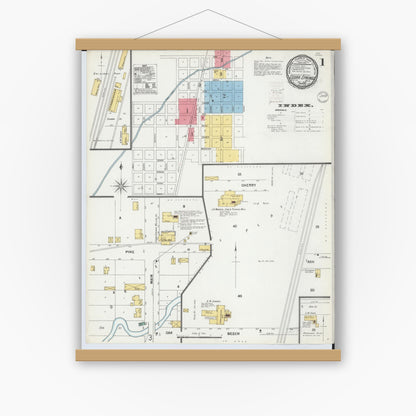 Old map wall art mockup — magnetic wood frame on white wall — Sanborn Fire Insurance Map from Cedar Springs, Kent County, Michigan (1899), Sheet #0001