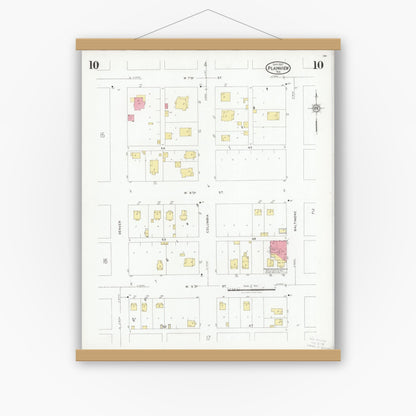 Old map wall art mockup — magnetic wood frame on white wall — Sanborn Fire Insurance Map from Plainview, Hale County, Texas (1927), Sheet #0010