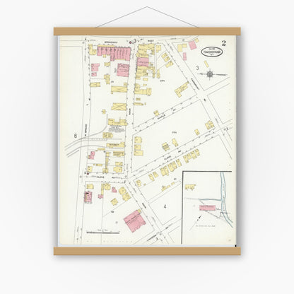 Old map wall art mockup — magnetic wood frame on white wall — Sanborn Fire Insurance Map from Haverstraw, Rockland County, New York (1910) - Complete Map Set