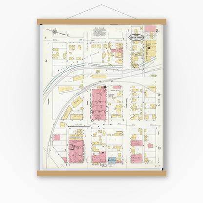 Old map wall art mockup — magnetic wood frame on white wall — Sanborn Fire Insurance Map from Benton Harbor, Berrien County, Michigan (1911), Sheet #0005