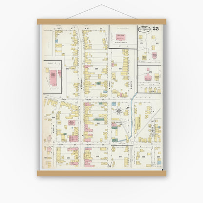 Old map wall art mockup — magnetic wood frame on white wall — Sanborn Fire Insurance Map from Pottsville, Schuylkill County, Pennsylvania (1895), Sheet #0025