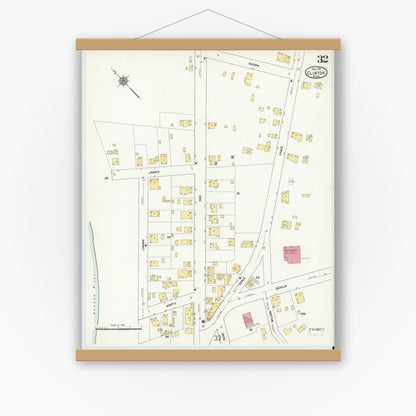 Old map wall art mockup — magnetic wood frame on white wall — Sanborn Fire Insurance Map from Clinton, Worcester County, Massachusetts (1911), Sheet #0032