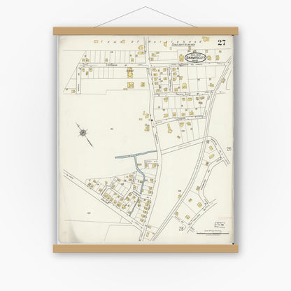 Old map wall art mockup — magnetic wood frame on white wall — Sanborn Fire Insurance Map from Swampscott, Essex County, Massachusetts (1920), Sheet #0027