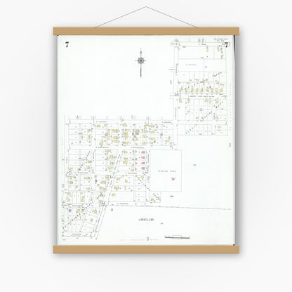 Old map wall art mockup — magnetic wood frame on white wall — Sanborn Fire Insurance Map from Baltimore, Fairfield County, Ohio (1946), Sheet #0007