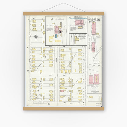 Old map wall art mockup — magnetic wood frame on white wall — Sanborn Fire Insurance Map from Logansport, Cass County, Indiana (1906), Sheet #0026