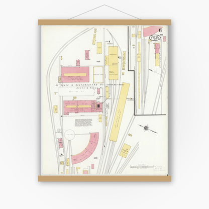 Old map wall art mockup — magnetic wood frame on white wall — Sanborn Fire Insurance Map from Tyler, Smith County, Texas (1919), Sheet #0006