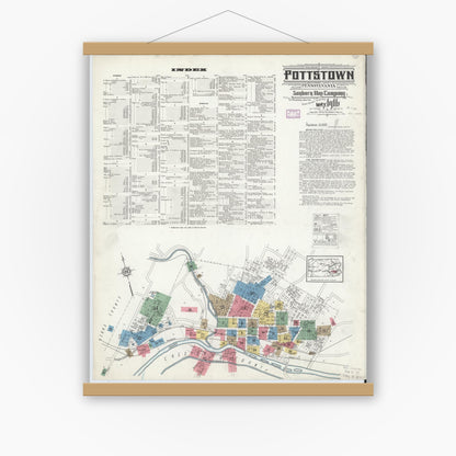 Old map wall art mockup — magnetic wood frame on white wall — Sanborn Fire Insurance Map from Pottstown, Montgomery County, Pennsylvania (1916), Sheet #0001