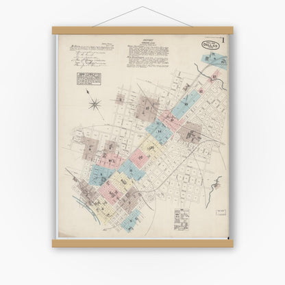Old map wall art mockup — magnetic wood frame on white wall — Sanborn Fire Insurance Map from Dallas, Dallas County, Texas (1885) - Complete Map Set