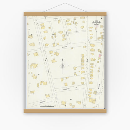 Old map wall art mockup — magnetic wood frame on white wall — Sanborn Fire Insurance Map from Towanda, Bradford County, Pennsylvania (1897), Sheet #0007
