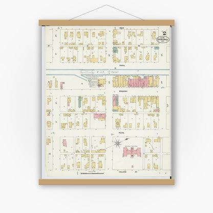 Old map wall art mockup — magnetic wood frame on white wall — Sanborn Fire Insurance Map from Spencerville, Allen County, Ohio (1902), Sheet #0002