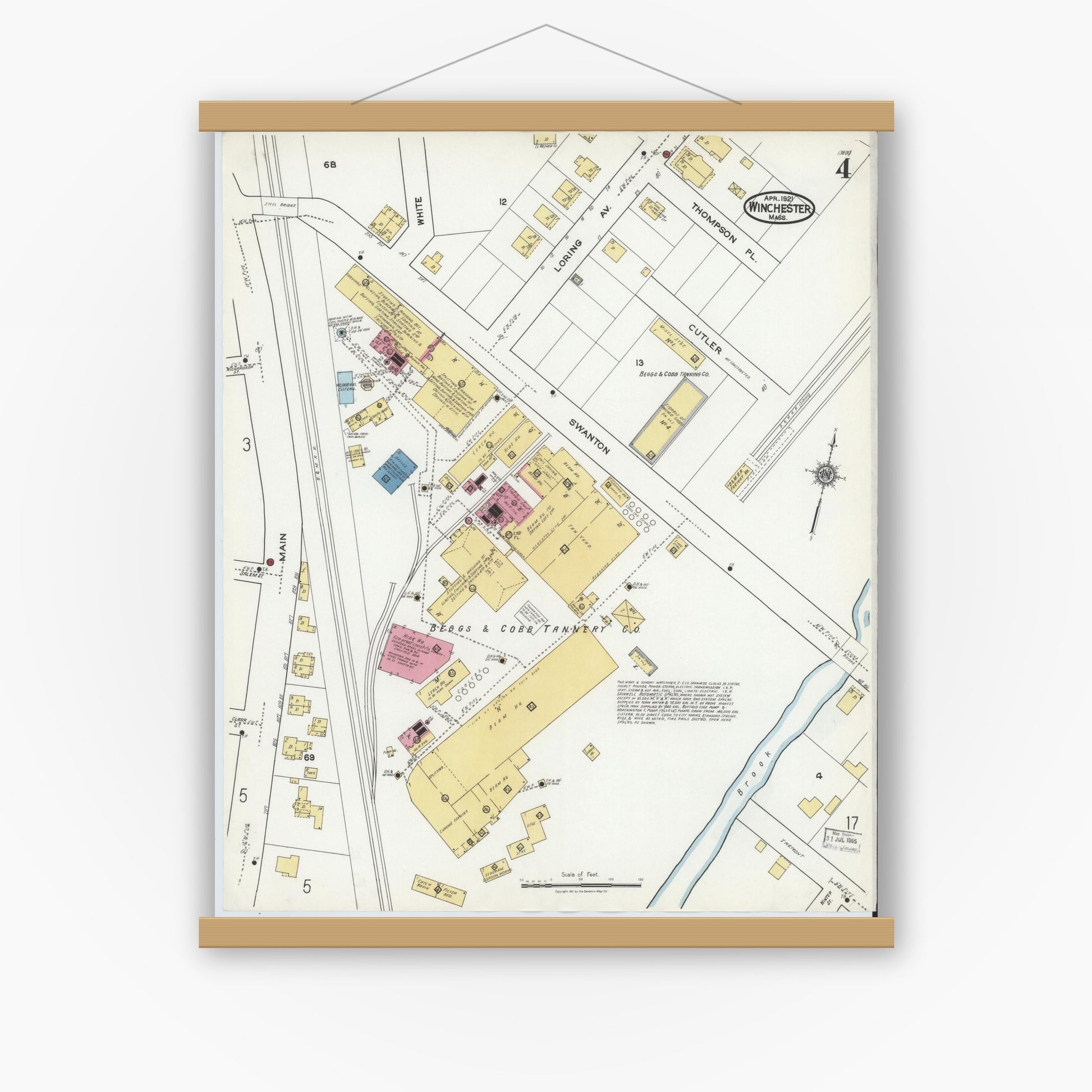 Old map wall art mockup — magnetic wood frame on white wall — Sanborn Fire Insurance Map from Winchester, Middlesex County, Massachusetts (1921), Sheet #0004