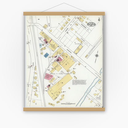 Old map wall art mockup — magnetic wood frame on white wall — Sanborn Fire Insurance Map from Winchester, Middlesex County, Massachusetts (1921), Sheet #0004